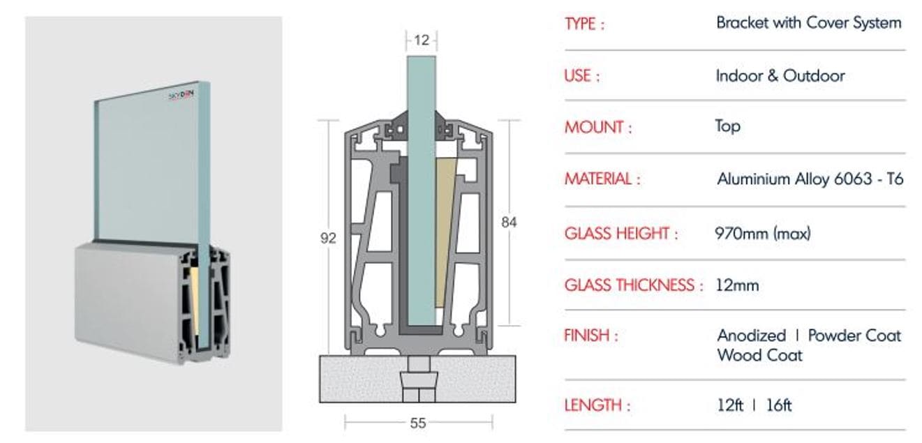 SD 25 Bracket with Cover System for Aluminum Glass Railing Installation, Premium Support Bracket for Balcony and Staircase, Durable Finish, Easy Fitting for Modern Projects